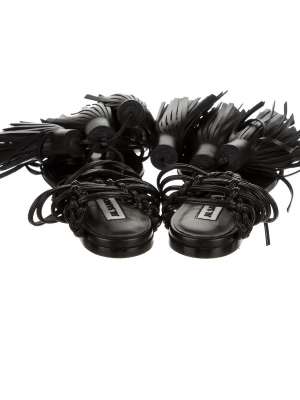 Jil Sander Black Leather Tassel Wrap Sandals - Picture 4 of 5